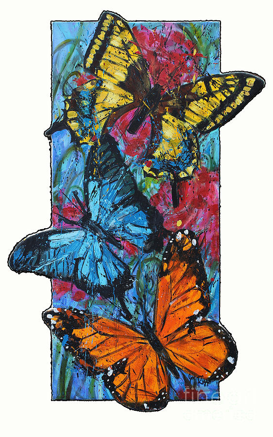 Butterflies Peony Confetti Series Painting by Joe Rizzo