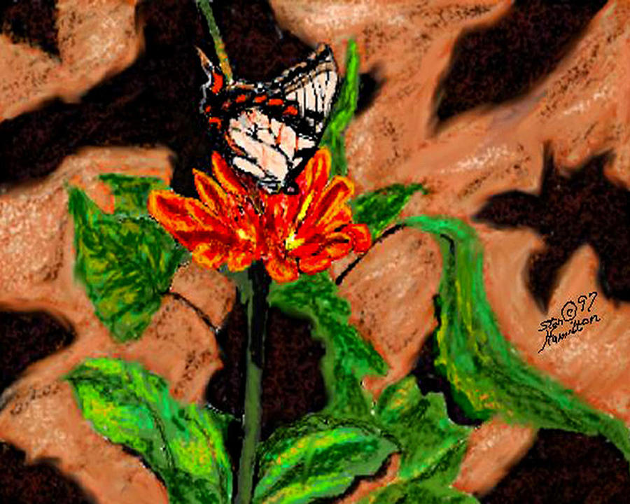 Butterfly and Flower Digital Art by Stan Hamilton