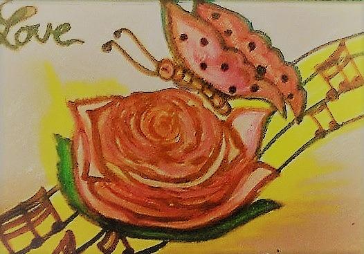 Rose Drawing - Butterfly and rose by Lynette Fekete Rose Drawing - Butterfly and rose by Lynette Fekete