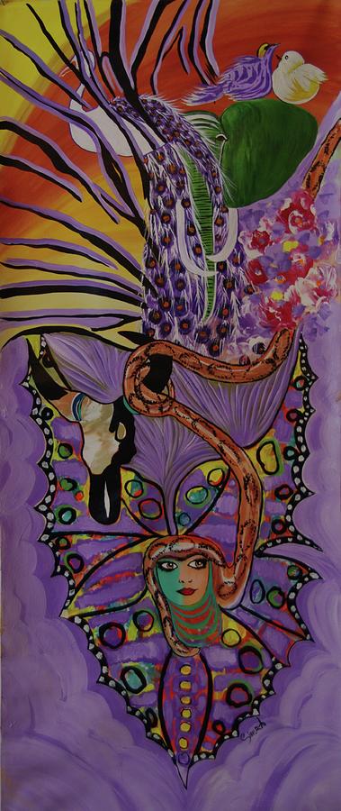 Butterfly Women and the peacock Painting by Sima Amid Wewetzer