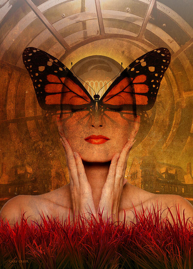 Butterfly Digital Art - Butterfly Brilliance at the Red Grass Castle by Gary Greer