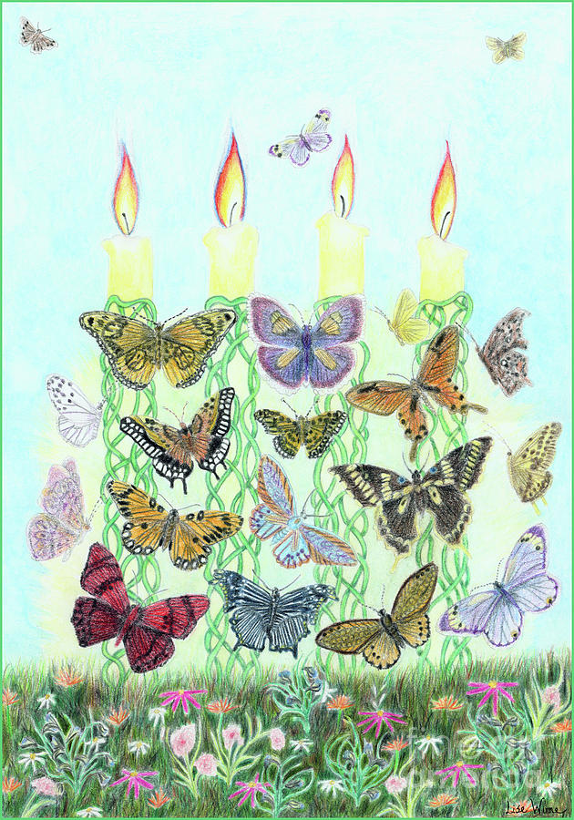 Butterfly Flutter with Candles Painting by Lise Winne