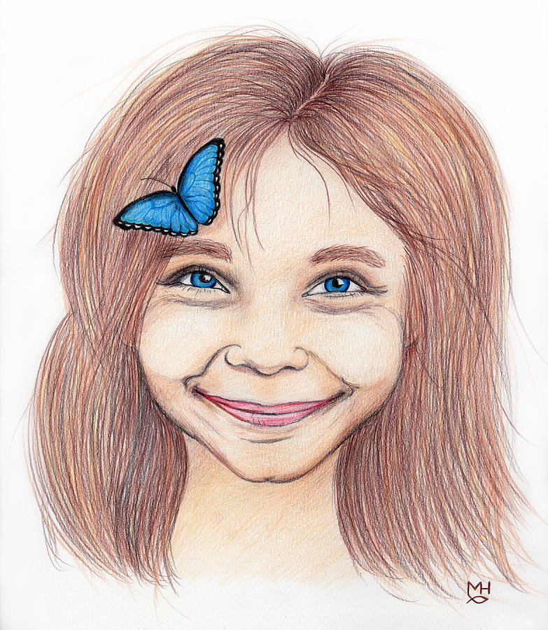 Butterfly Girl Drawing by Marilyn Borne