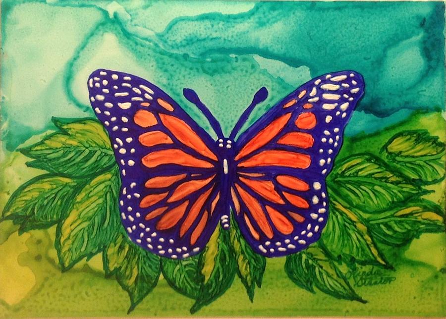 Butterfly in Blue Painting by Linda Stanton