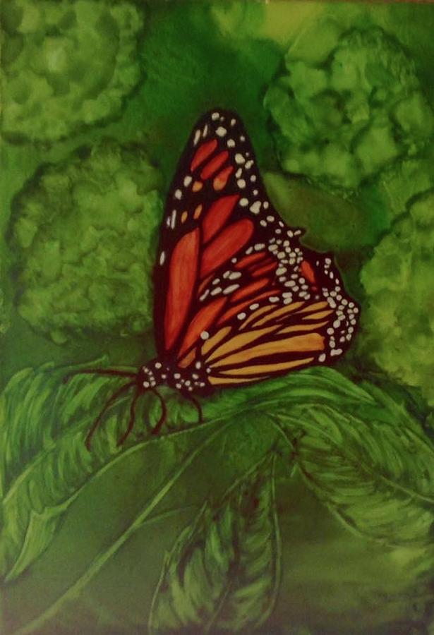 Butterfly in the Hydrangeas Painting by Linda Stanton