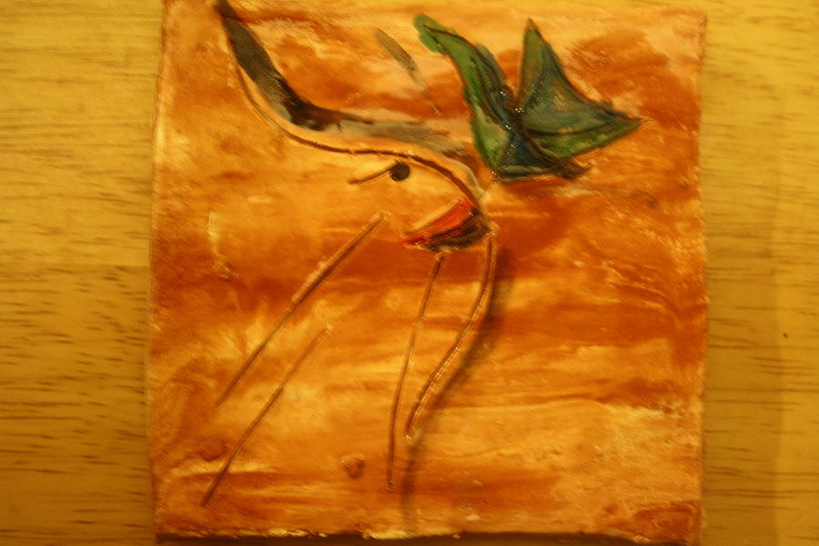 Abstract Ceramic Art - Butterfly kiss - tile by Gloria Ssali