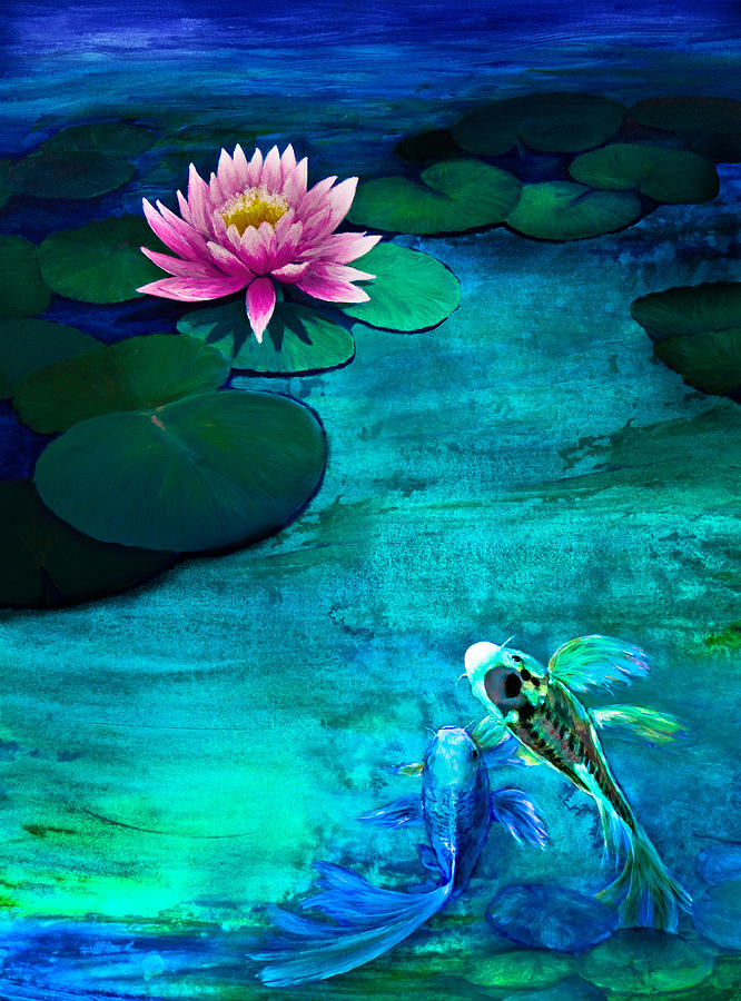 Fish Painting - Butterfly Koi in a Lily Pond by Lynne Albright