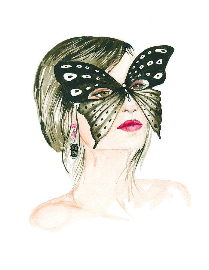 Butterfly Painting - butterfly mask, Watercolor Fashion illustration  by Koma Art