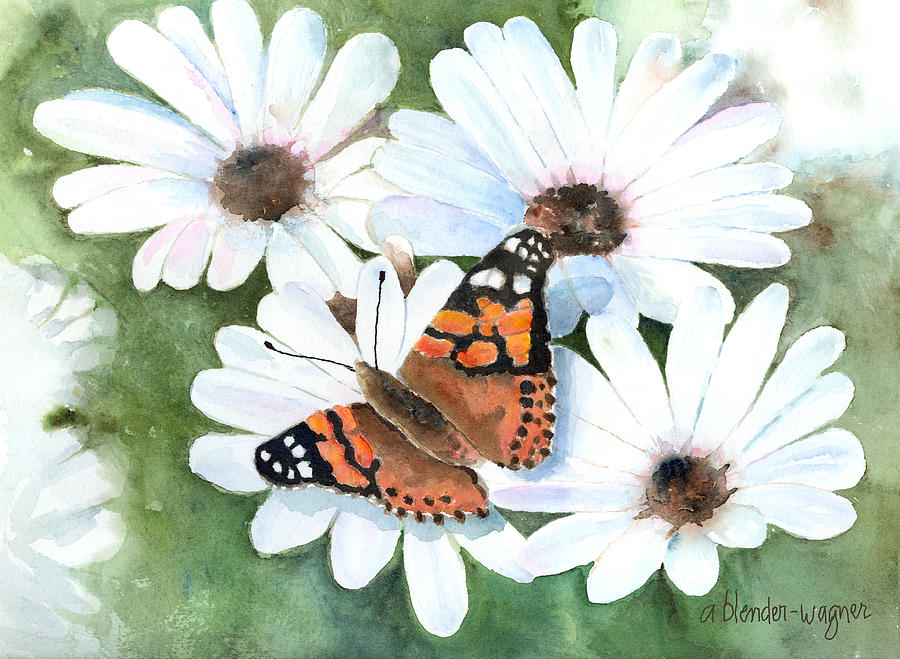 Butterfly On A Daisy Painting by Arline Wagner