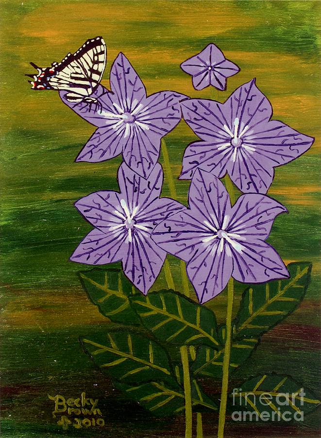 Butterfly Painting - Butterfly on Balloon Flowers  by Becky  Brown
