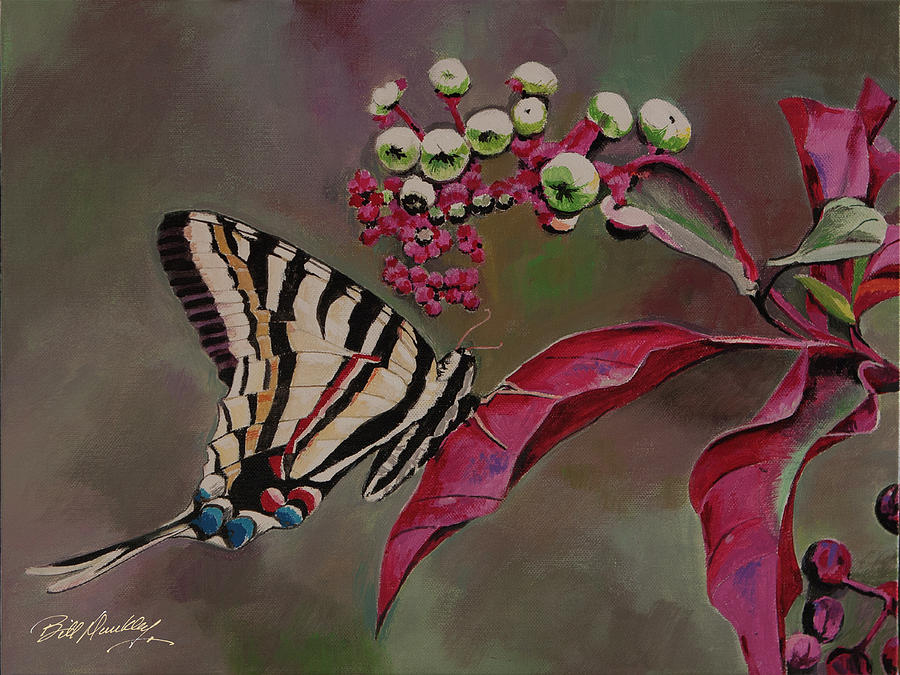 Butterfly Painting - Butterfly on Flower by Bill Dunkley