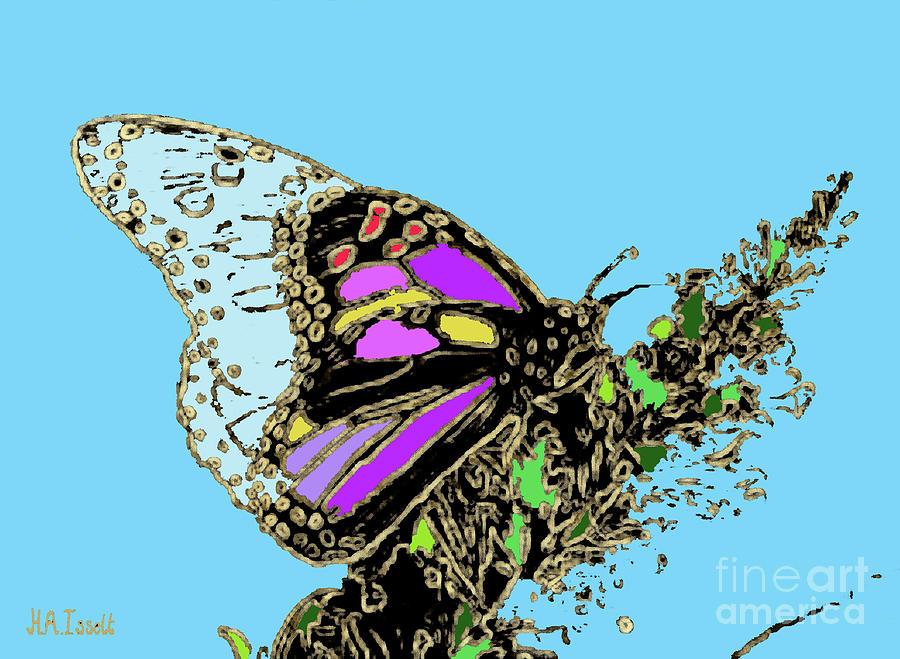 Butterfly on flower gold on black Digital Art by Humphrey Isselt