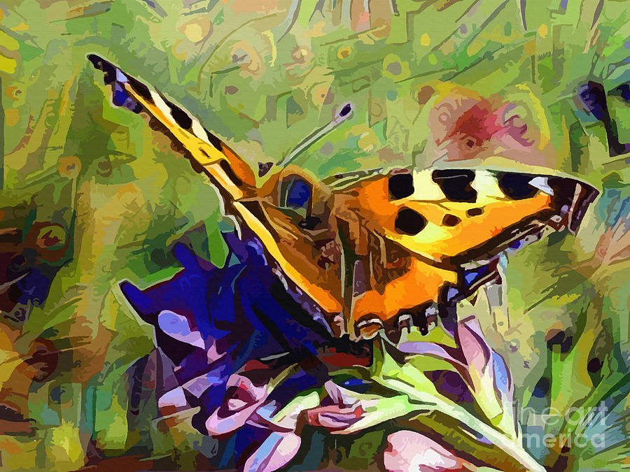 Butterfly on flower Digital Art by Miroslav Nemecek