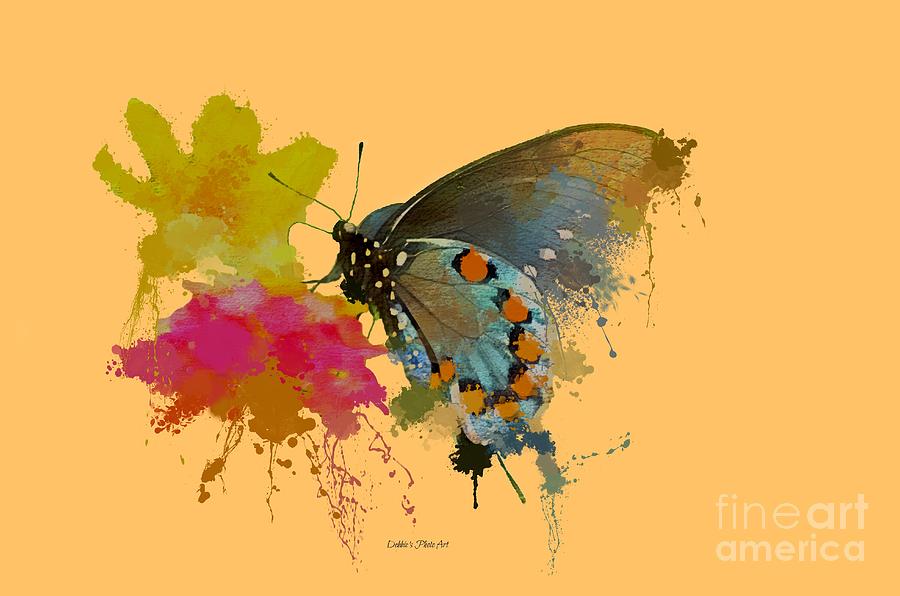 Butterfly on Lantana - Splatter Paint Tee Shirt Design Photograph by Debbie Portwood