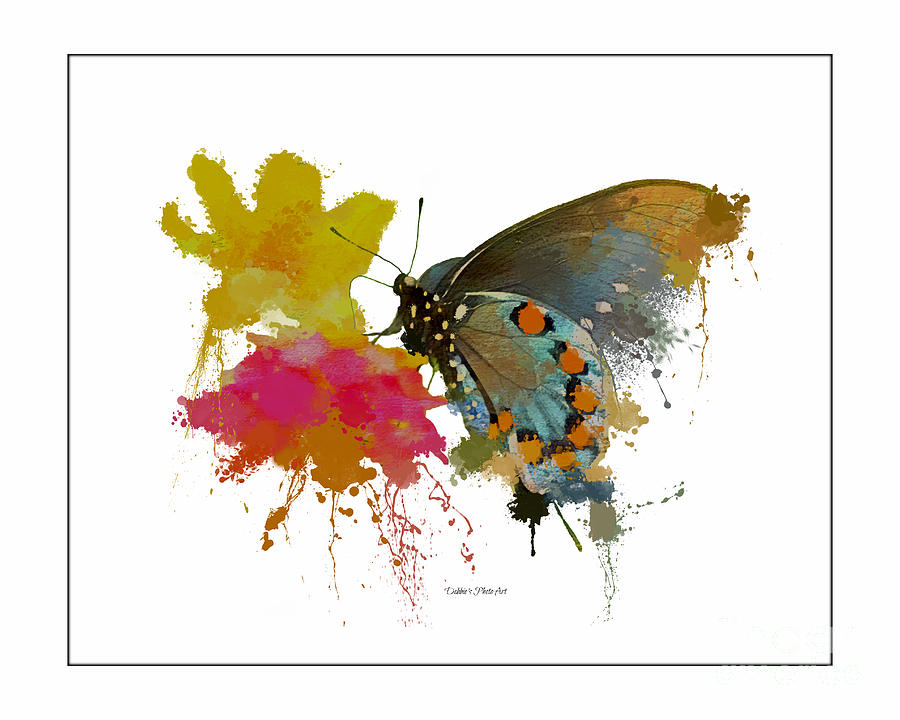 Butterfly on Lantana - Splatter Sillhouette Photograph by Debbie Portwood