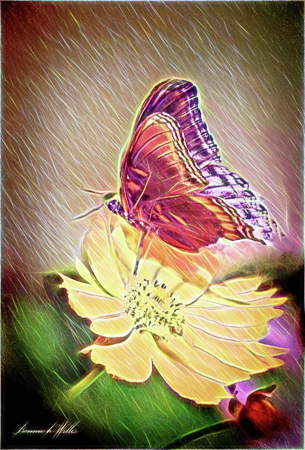 Butterfly on yellow flower Digital Art by Bonnie Willis