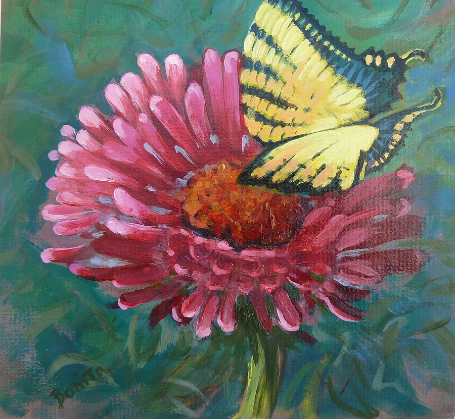 Butterfly on Zinnia  Painting by Bonita Waitl