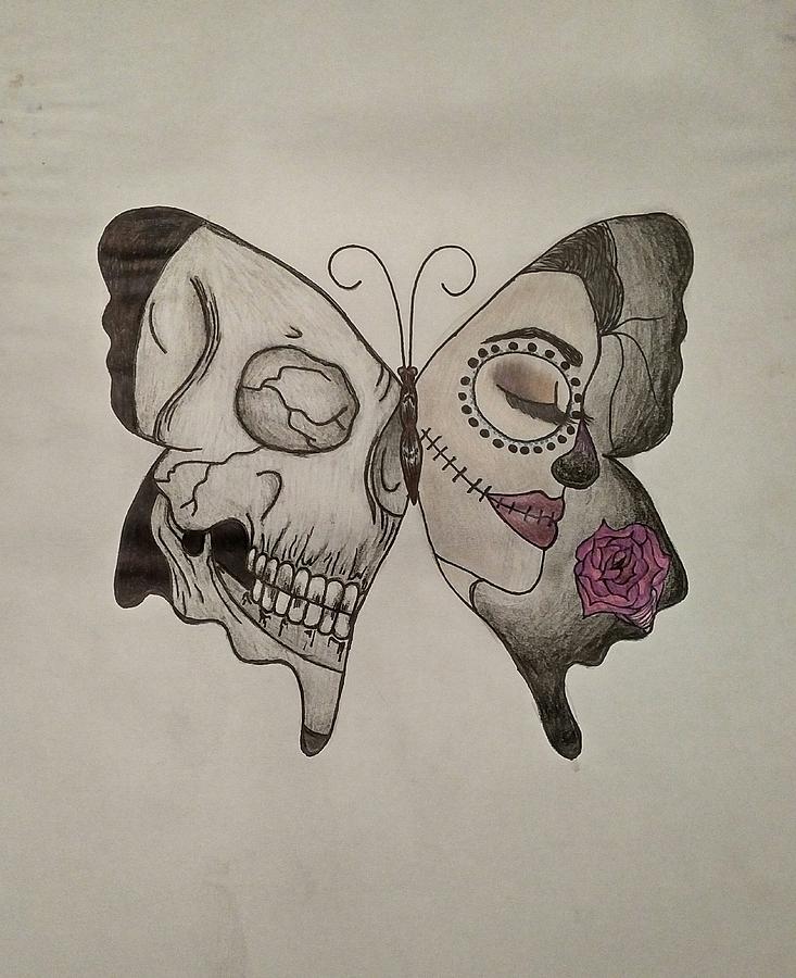 Butterfly skull color drawing Drawing by Brittany Cozzone - Pixels