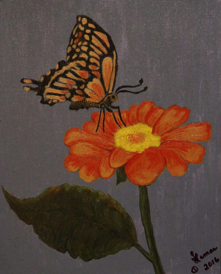Butterfly Painting - Butterfly Visits by Suzon Lemar