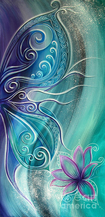 Butterfly Wing with Lotus Painting by Reina Cottier