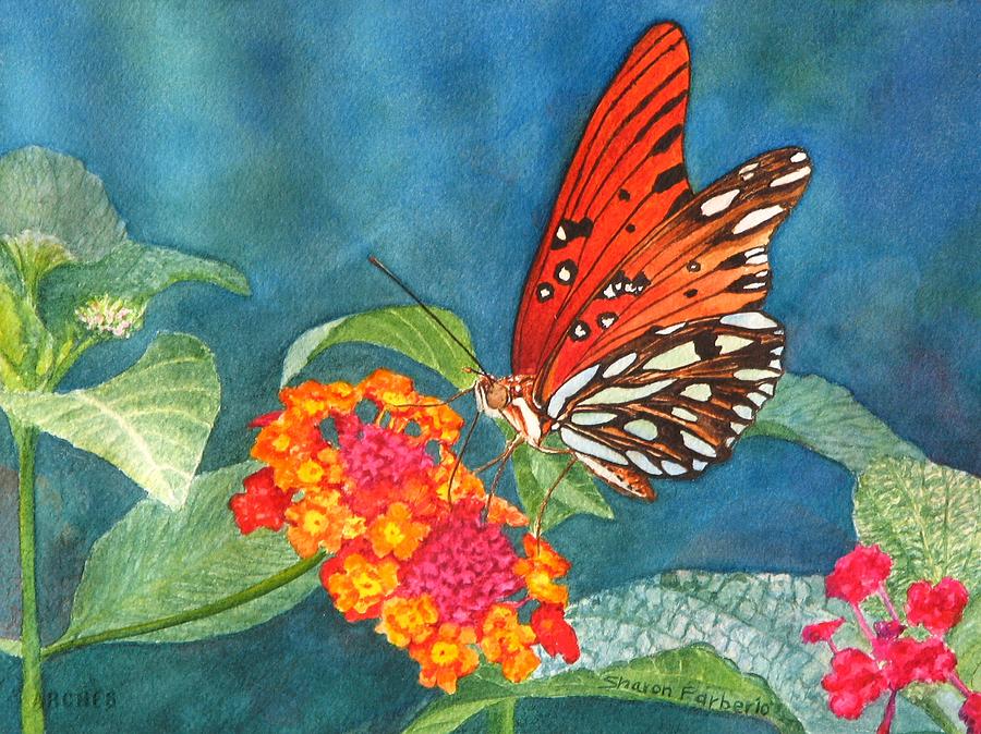 Download Butterfly with Flower Painting by Sharon Farber