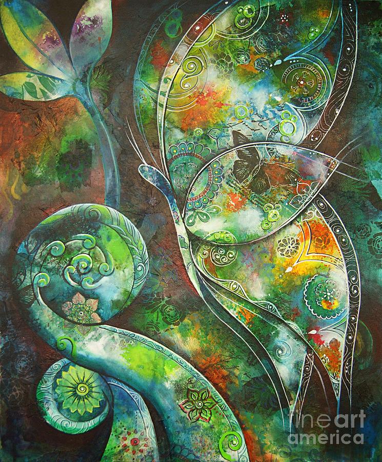 Butterfly with Koru by Reina Cottier Painting by Reina Cottier