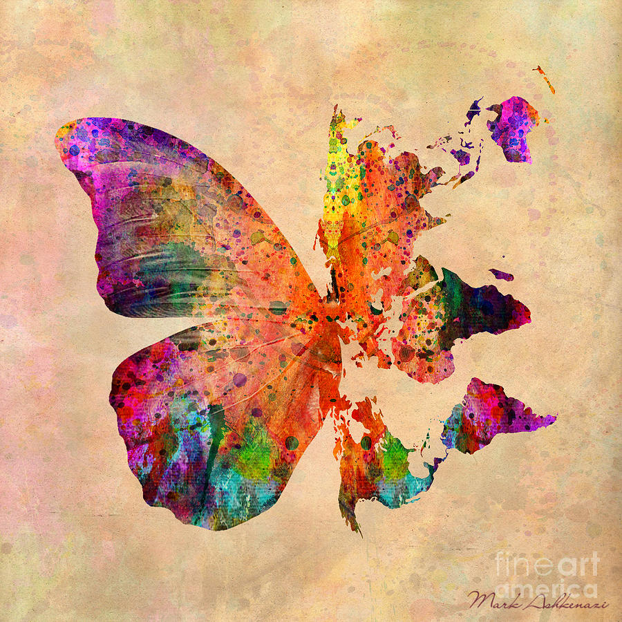 Butterfly Digital Art - Butterfly World Map  by Mark Ashkenazi