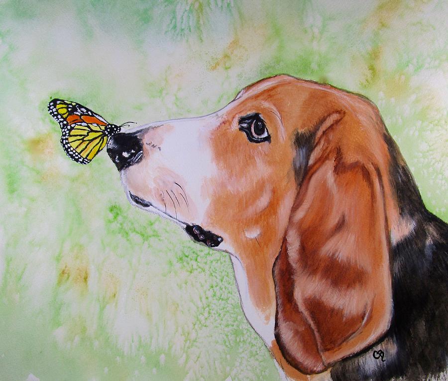 Butterfly Kissed Basset Hound Painting