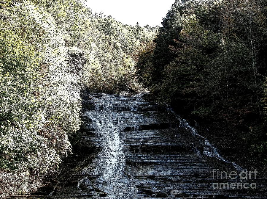 Buttermilk Falls Ithaca New York Ink Sketch Effect Photograph by Rose Santuci-Sofranko