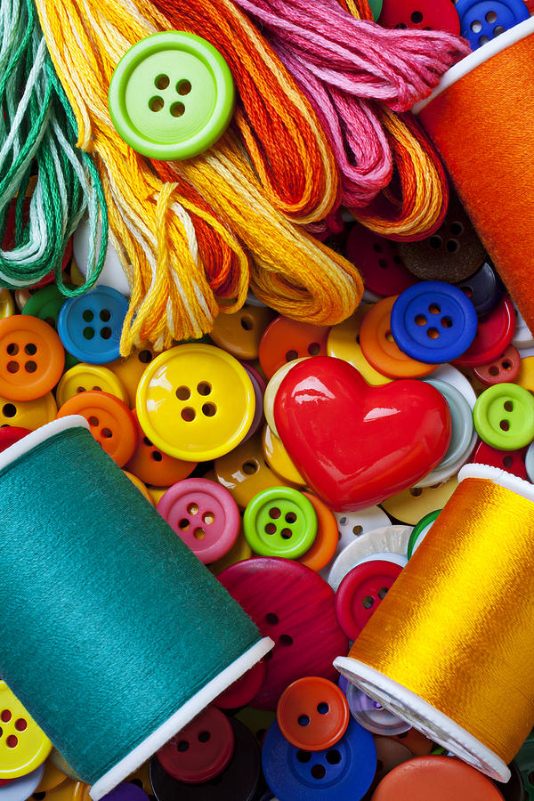Buttons and thread Photograph by Garry Gay