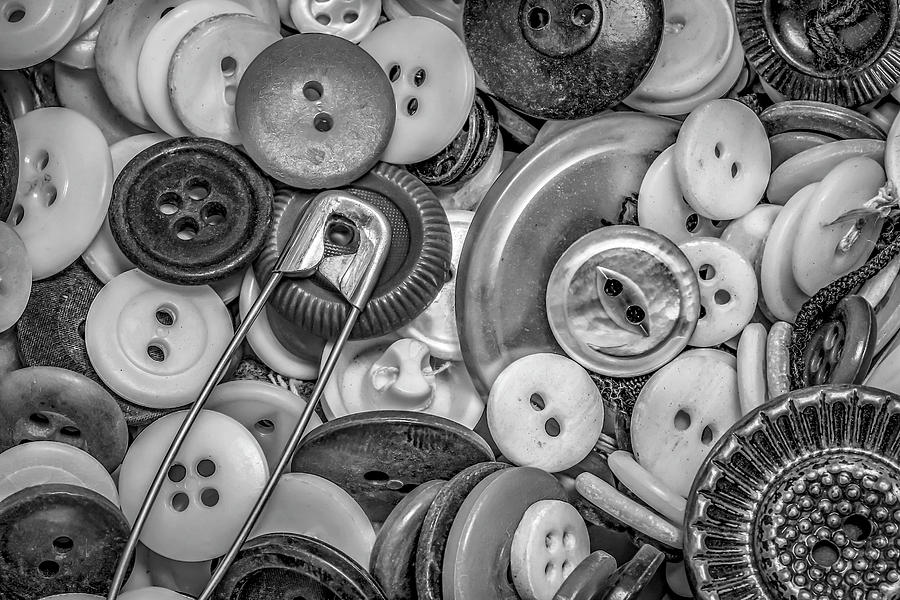 Buttons In Black And White Photograph by Ray Congrove