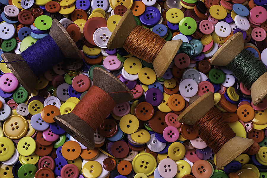 Button Photograph - Buttons With Thread by Garry Gay