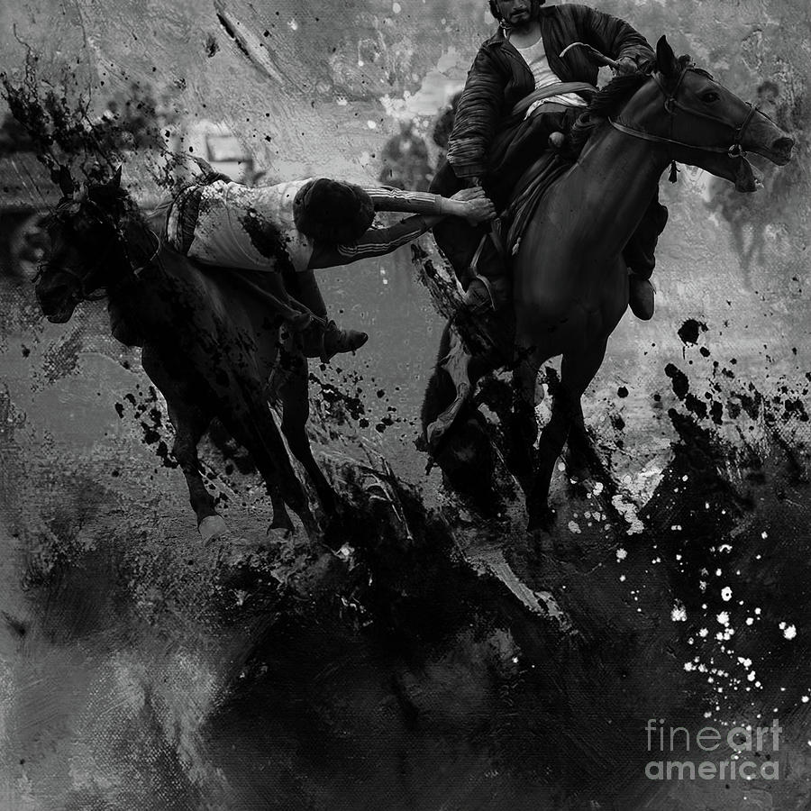 Buzkashi Afghanistan  Painting by Gull G