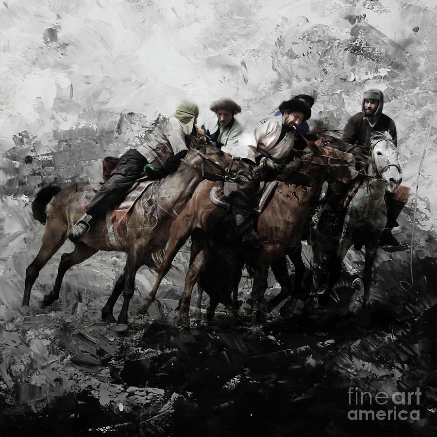 Buzkashi Sports in Afghanistan  Painting by Gull G
