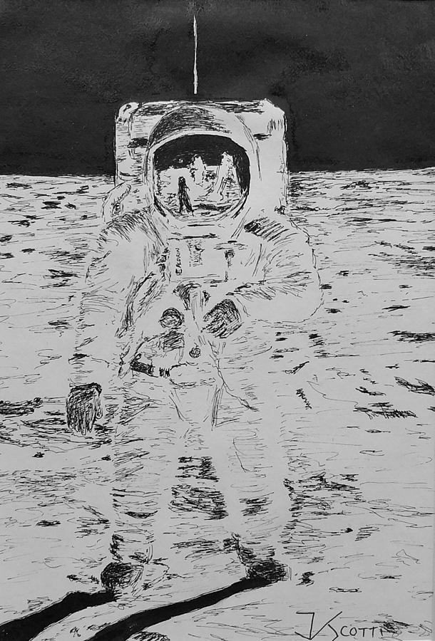 Buzz Aldrin on the Moon Drawing by James Scotti Fine Art America