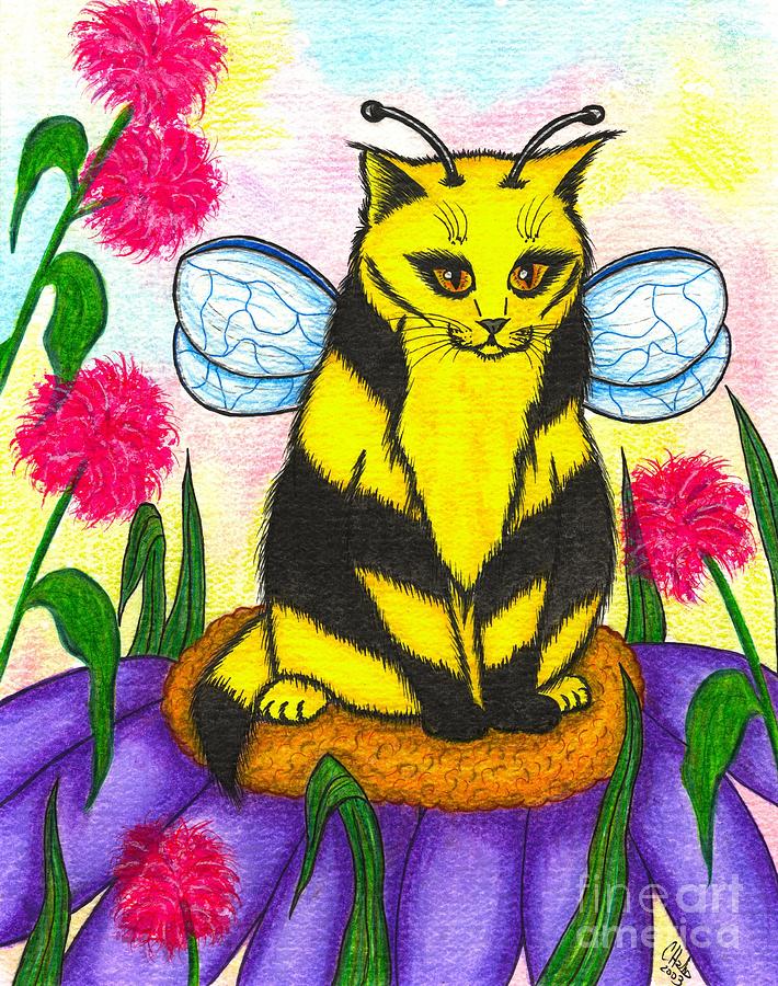 Buzz Bumble Bee Fairy Cat Painting by Carrie Hawks