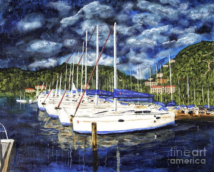 BVI Sailboats Painting Painting by Timothy Hacker