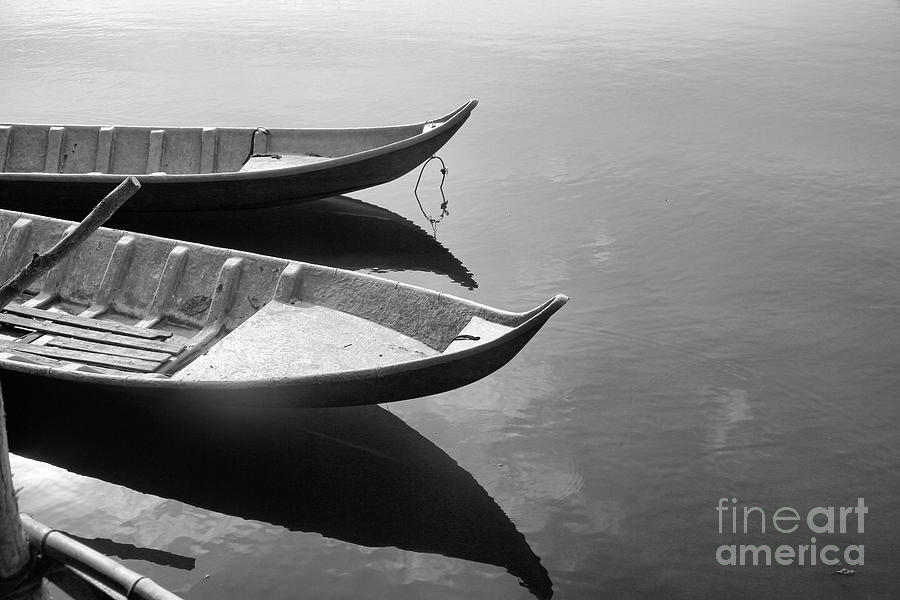 BW Boats 2 Lake Asian  Photograph by Chuck Kuhn