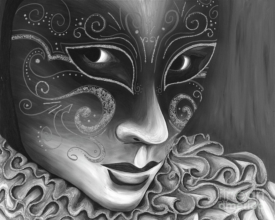BW- Carnival Mask Painting by Patty Vicknair