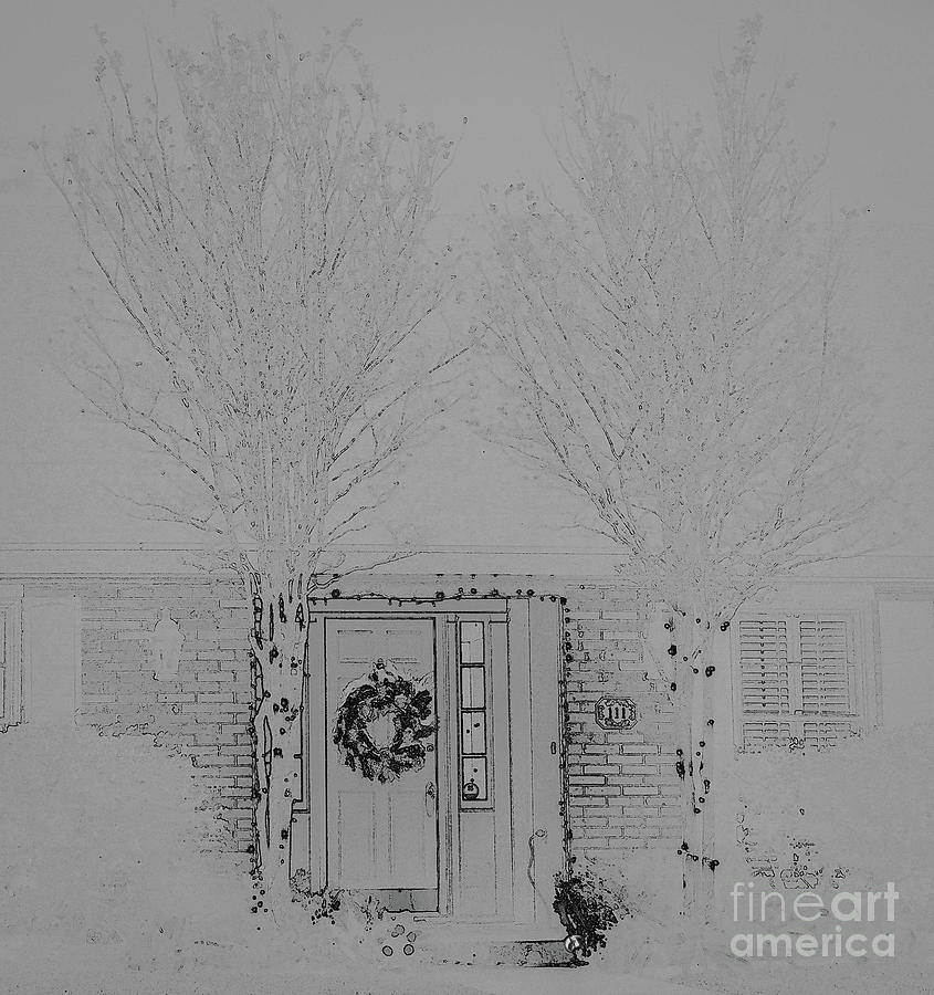 BW  Christmas porch Photograph by Barry Bohn