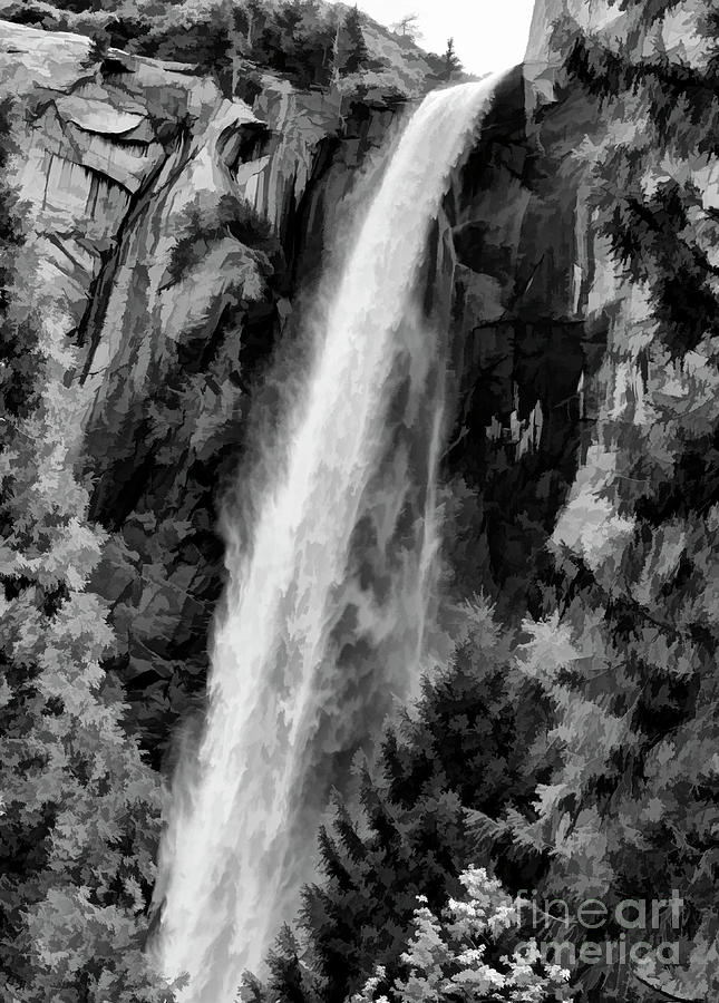 BW Full Yosemite Falls Photograph by Chuck Kuhn
