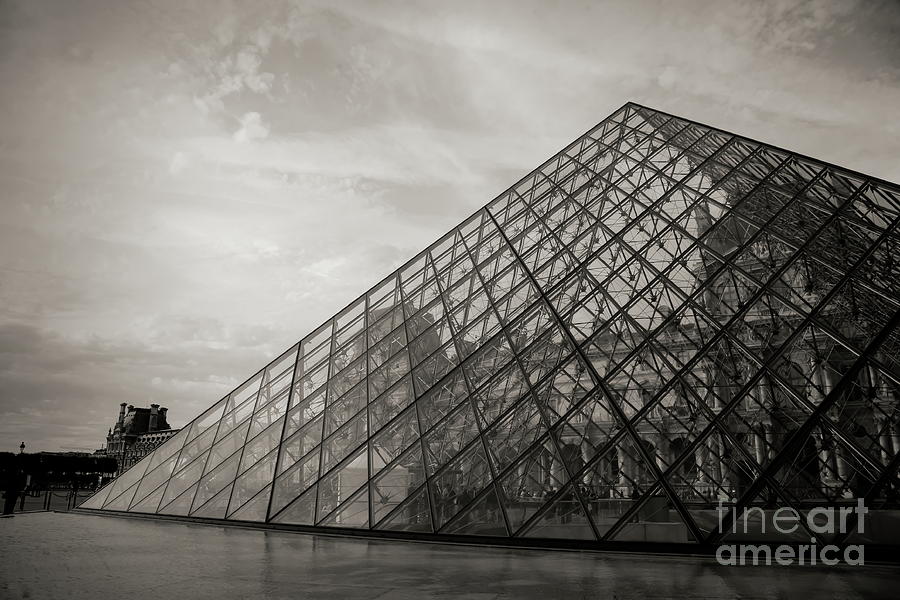 BW Glass Pyramid Famous The Louvre Paris  Photograph by Chuck Kuhn