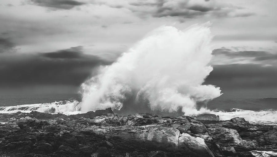 BW Huge Wave Crashing on Tsitsikamma National Park South Africa Photograph by Jeff at JSJ Photography