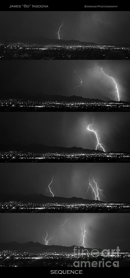 Nature Photograph - BW lightning thunderstorm Sequence by James BO Insogna