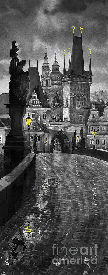 Prague Painting - BW Prague Charles Bridge 03 by Yuriy Shevchuk