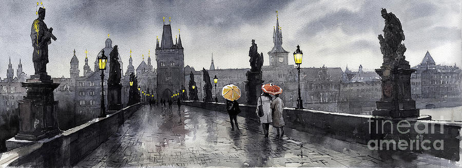 Prague Painting - BW Prague Charles Bridge 05 by Yuriy Shevchuk