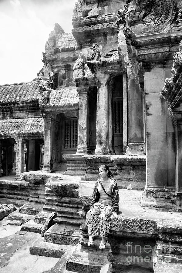 BW Smiles Angkor Wat  Photograph by Chuck Kuhn