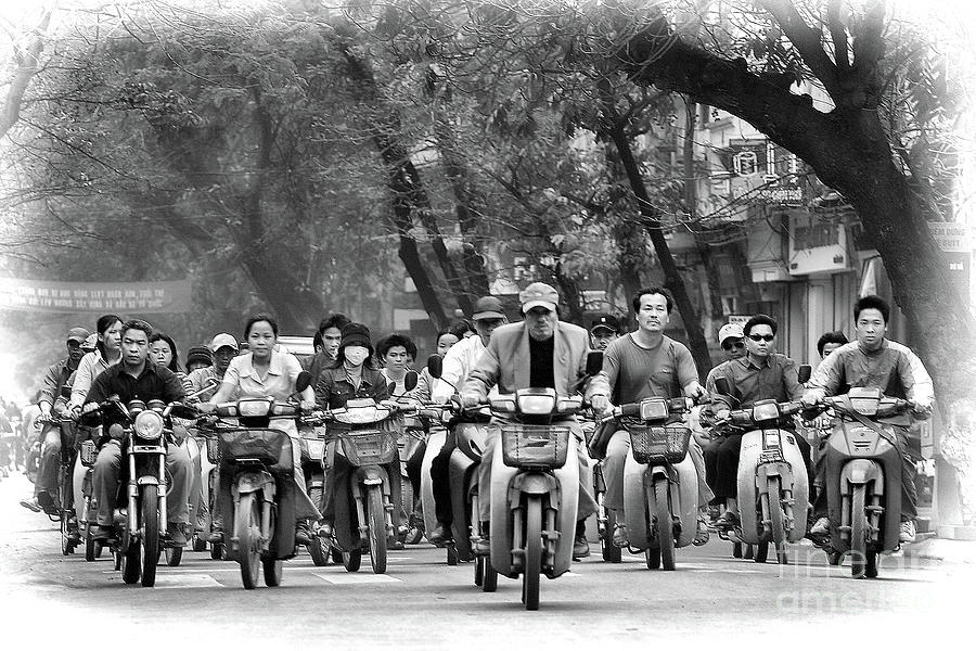 BW Streets Vietnam Motorcycles II Photograph by Chuck Kuhn