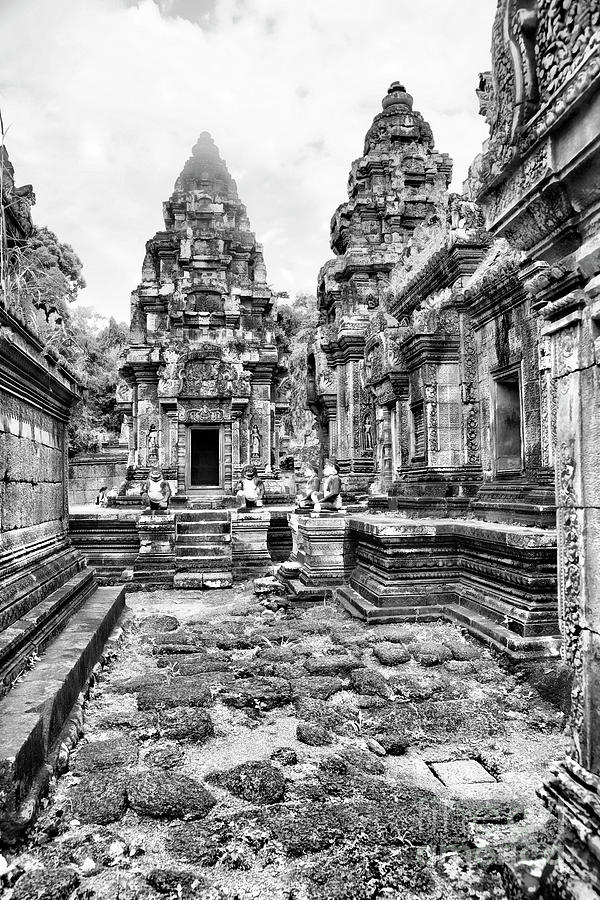 BW Temple Monkey 10th Century Cambodia  Photograph by Chuck Kuhn