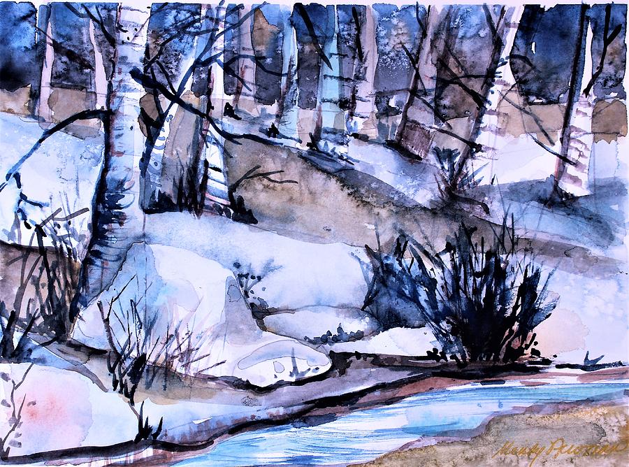 By a Winter Stream Painting by Mindy Newman